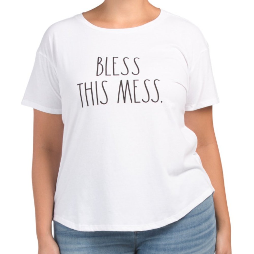 RAE DUNN White 3XL Women's BLESS THIS MESS Tee NEW